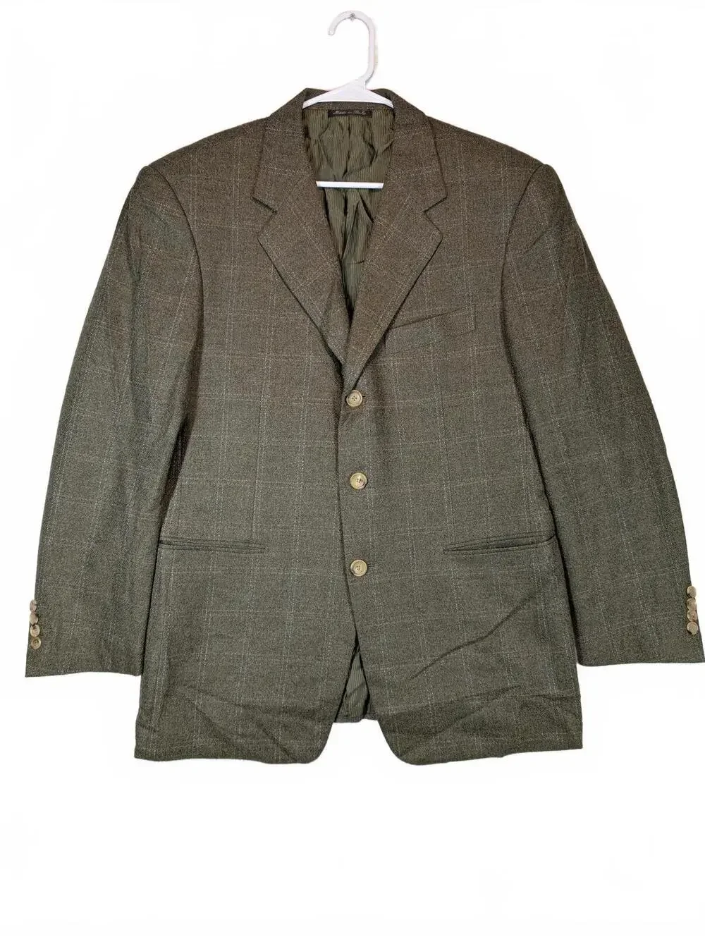 Pal Zileri Wool Cashmere Blazer Sport Coat Italy Mens 40R Green Plaid